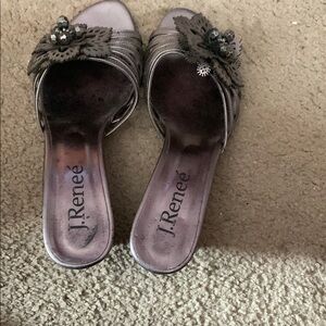 J.Renee Women's Floral Embellished Mules - Silver and Black